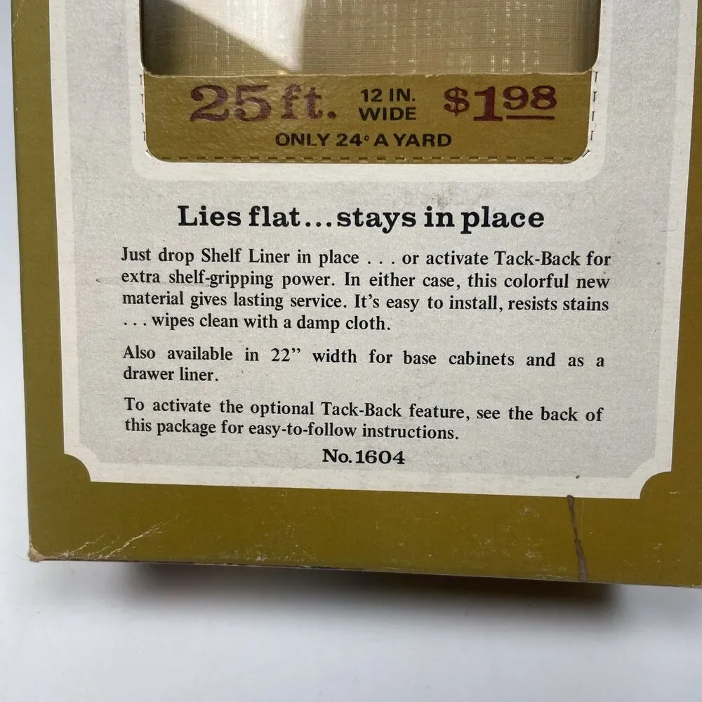 Vintage Rubbermaid Gold Shelf Liner NOS 12” x 25’ Roll w/ Original Box
